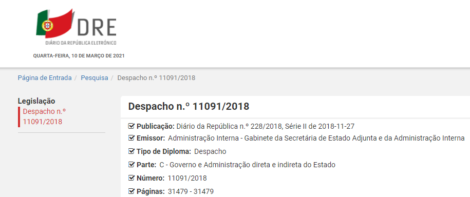 Despacho n.º 11091/2018