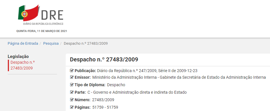despacho 27483 2009 Despacho n.º 27483/2009