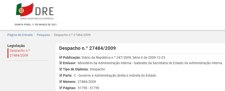 Despacho n.º 27484/2009