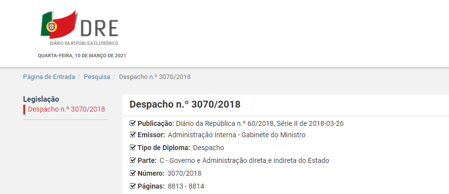 despacho 3070 2018 Despacho n.º 3070/2018