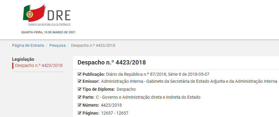 Despacho n.º 4423/2018
