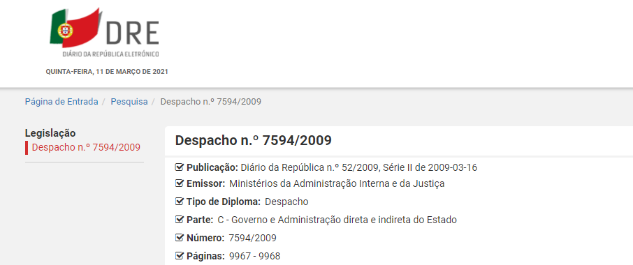 Despacho n.º 7594/2009